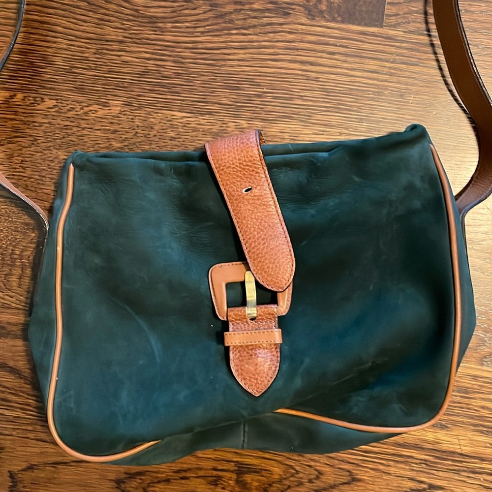 Vintage Delfino Green Leather / Suede Crossbody/ Shoulder Bag